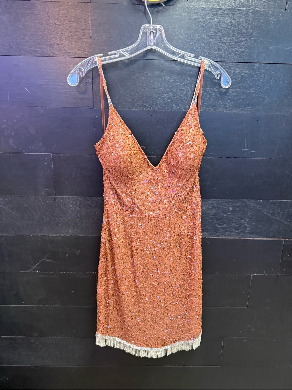 Sequin Fringe Mini Dress in Rose Gold